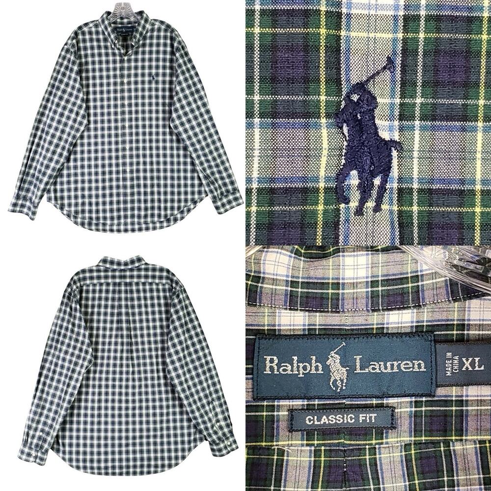Polo Ralph Lauren Oxford Shirt Men’s Size XL Blue Green Plaid Button Down